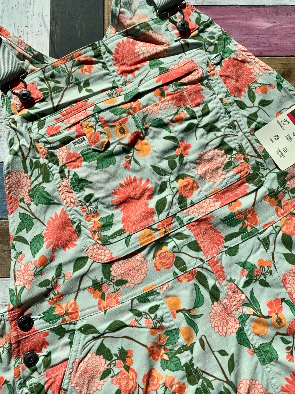 NWT Duluth XL x31L Heirloom Gardening Bib Overalls Mint Summer Dahlia Bibs Farm - Picture 5 of 7